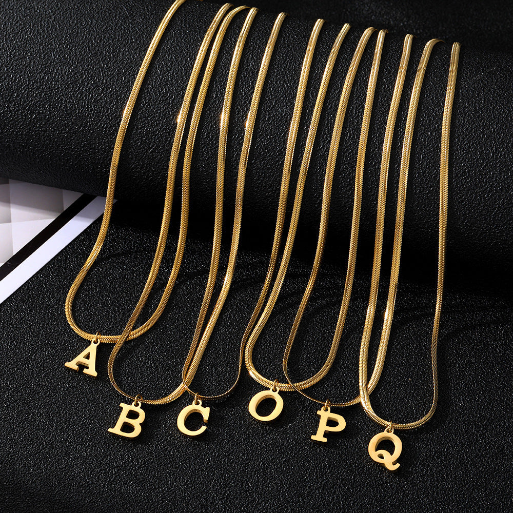 Minimalist A-Z Letter Pendant Necklace For Women Stainless Steel Gold Color Snake Chains Jewelry Birthday Gift