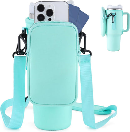 Bolsa portabotellas Slok, compatible con vaso de 40 oz con asa, moderno portabotellas con correa ajustable simple para caminatas al aire libre, senderismo, viajes, deportes, azul y morado