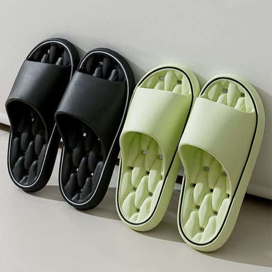 Zapatillas de baño de diseño antideslizante para el hogar, zapatos de suela gruesa para el piso del dormitorio, zapatos de casa para mujeres y hombres