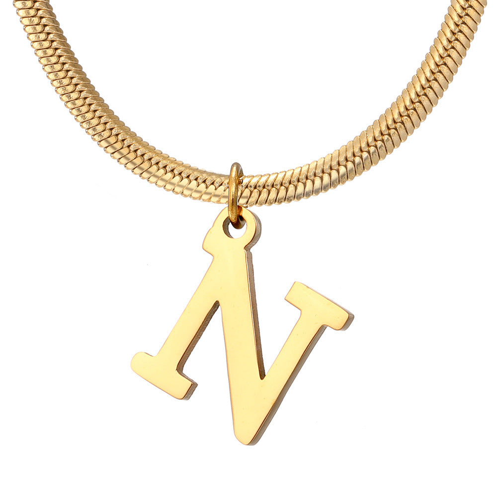 Minimalist A-Z Letter Pendant Necklace For Women Stainless Steel Gold Color Snake Chains Jewelry Birthday Gift